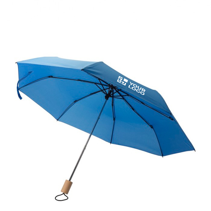 Parapluie pliant à ouverture manuelle en plastique recyclé Ø97 Reuse couleur bleu avec zone d'impression