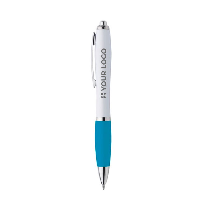 Stylo avec logo en plastique, grip caoutchouté Encre Bleue ColorBlanc avec zone d'impression