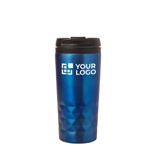 Mug avec fonction thermos et forme géométrique 300ml Trilliant Colors couleur bleu avec zone d'impression