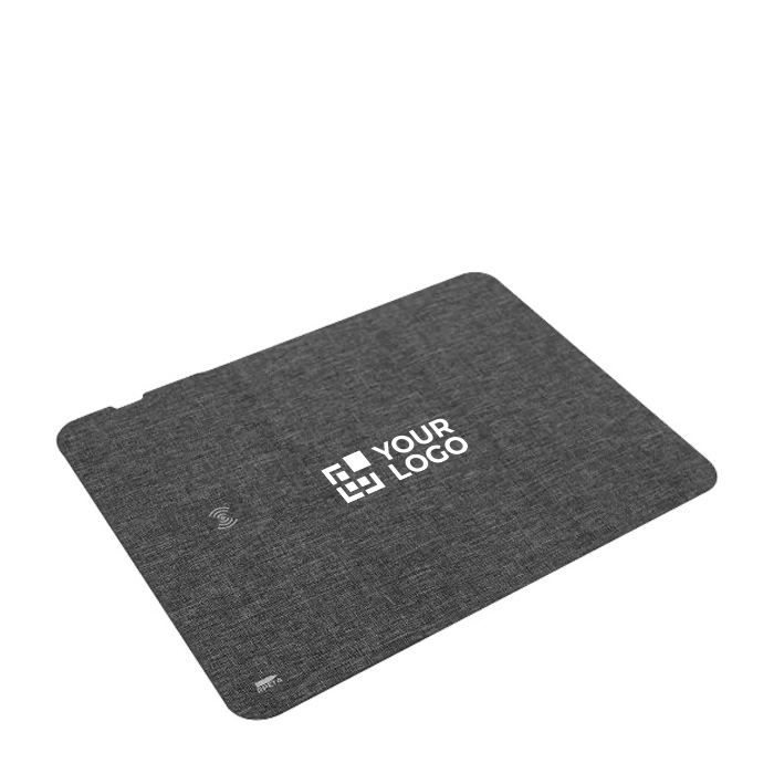 Tapis de souris pliable avec chargeur sans fil en RPET Wireless couleur gris avec zone d'impression