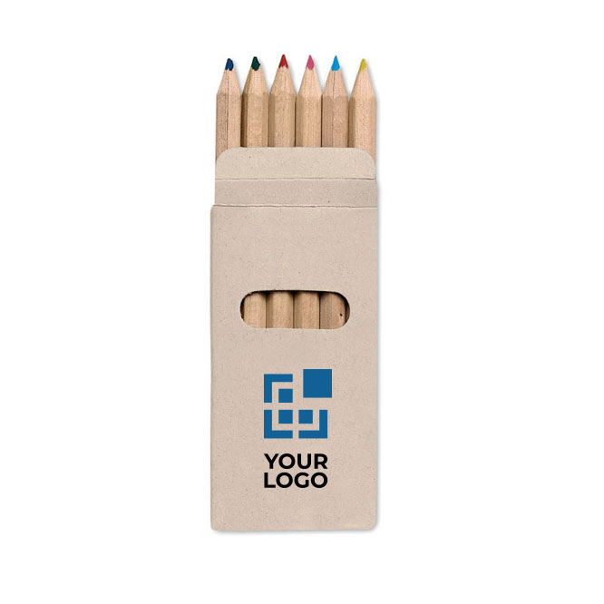 6 crayons de couleur pour enfants dans étui en carton Essential couleur multicolore vue avec zone d'impression