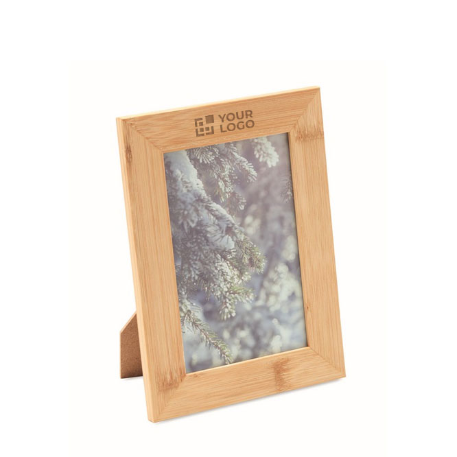 Cadre photo en bois rectangulaire avec logo de 10x15 cm Wood vue avec zone d'impression