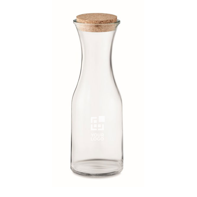 Grande bouteille en verre avec bouchon en liège 1 L Crystal Corkcap couleur transparent vue avec zone d'impression