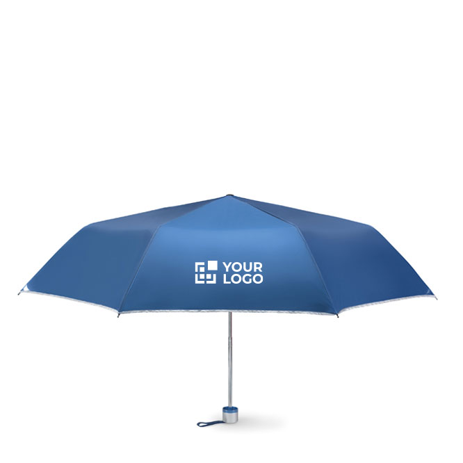 Parapluie pliable avec logo et revêtement argenté Ø97 Trend couleur bleu vue avec zone d'impression