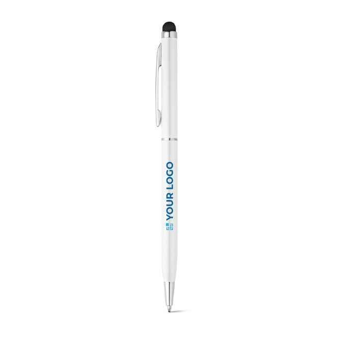 Stylo fin avec pointe tactile, couleur chromée, encre bleue Vip Thin avec zone d'impression