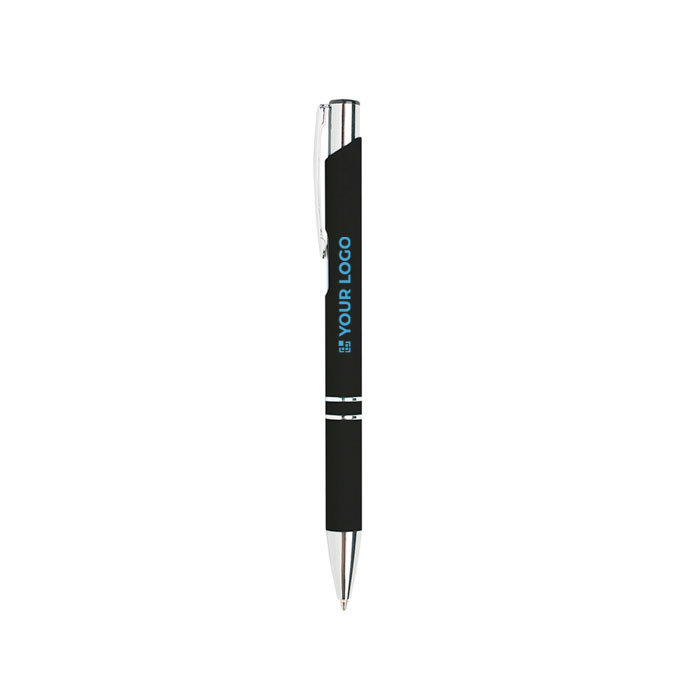 Stylo avec logo en alu avec corps caoutchouté et encre noire Glober couleur noir