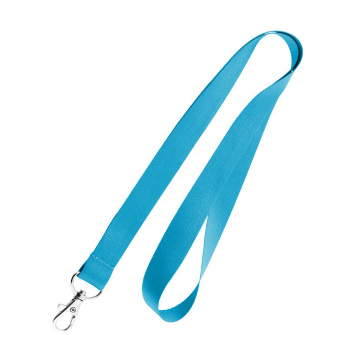 Tour de cou personnalisé pas cher de 2 cm avec mousqueton BasicStyle couleur bleu ciel