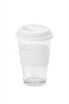 Mug take away en verre avec couvercle et bande 330ml Takeaway Cristal couleur blanc