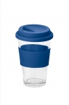 Mug take away en verre avec couvercle et bande 330ml Takeaway Cristal couleur bleu roi