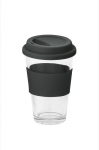 Mug take away en verre avec couvercle et bande 330ml Takeaway Cristal couleur noir