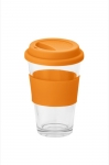 Mug take away en verre avec couvercle et bande 330ml Takeaway Cristal couleur orange