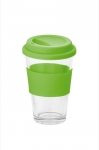 Mug take away en verre avec couvercle et bande 330ml Takeaway Cristal couleur vert clair