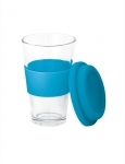 Mug take away en verre avec couvercle et bande 330ml Takeaway Cristal couleur bleu ciel troisième vue