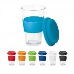 Mug take away en verre avec couvercle et bande 330ml Takeaway Cristal diverses couleurs