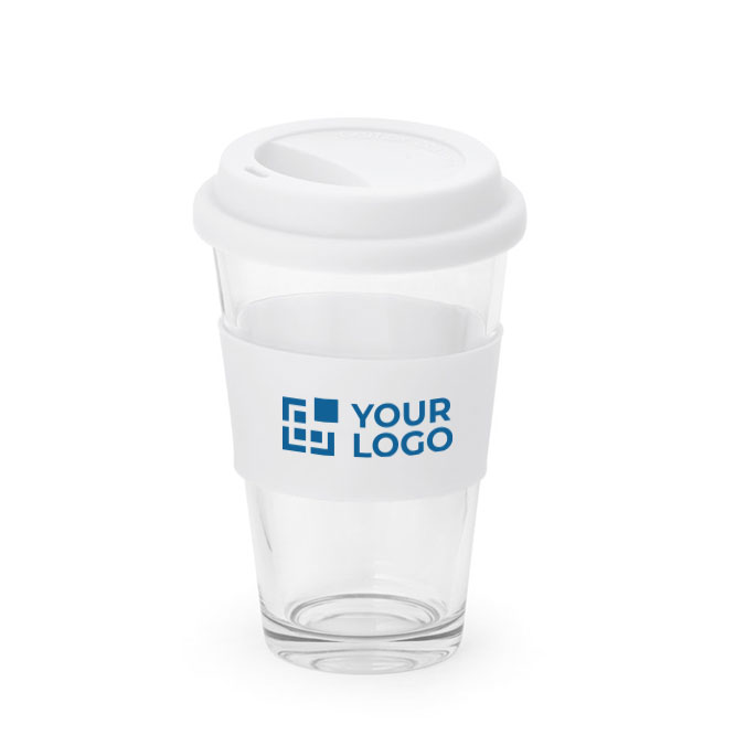 Mug take away en verre avec couvercle et bande 330ml Takeaway Cristal