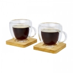 Lot de 2 petites tasses à café avec base en bambou 100ml Espresso couleur transparent deuxième vue