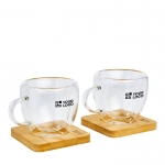 Lot de 2 petites tasses à café avec base en bambou 100ml Espresso avec zone d'impression