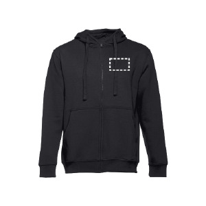 Position du marquage sweat zip avec capuche poitrine