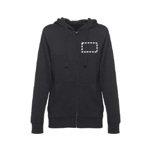 Position du marquage sweat zip avec capuche poitrine