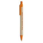 Stylos publicitaires biodégradables avec détails colorés, Encre bleue couleur orange deuxième vue principale