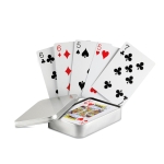 Paquet de cartes dans une boîte en métal personnalisée avec logo Poker couleur argenté mat quatrième vue