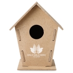 Nichoir maison pour oiseaux en aggloméré avec logo Downtown couleur bois vue principale