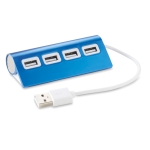 Hub USB publicitaire en aluminium coloré avec 4 ports USB 2.0 Alu couleur bleu