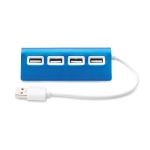 Hub USB publicitaire en aluminium coloré avec 4 ports USB 2.0 Alu couleur bleu troisième vue