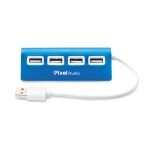 Hub USB publicitaire en aluminium coloré avec 4 ports USB 2.0 Alu couleur bleu troisième vue principale