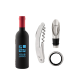 Set à vin promotionnel en forme de bouteille avec 3 accessoires Malbec vue avec zone d'impression