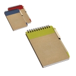 Bloc notes à spirale avec stylo A6 avec pages lisses Ecobloc diverses couleurs