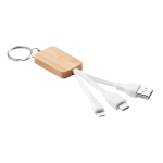 Porte-clés en bambou avec logo et câbles de charge USB BambooTech couleur bois troisième vue