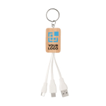 Porte-clés en bambou avec logo et câbles de charge USB BambooTech vue avec zone d'impression