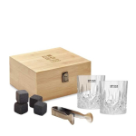 Set de 2 verres de whisky personnalisables dans un étui Deluxe couleur bois vue avec zone d'impression