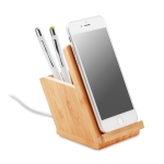 Chargeur avec support pour Smartphone et porte-stylo en bambou Desk couleur bois quatrième vue