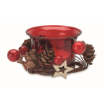 Bougeoir en verre avec couronne de Noël PineTree couleur rouge deuxième vue