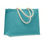 Sac caabas personnalisé ou de plage avec poignées courtes Jute Ibiza couleur turquoise