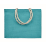 Sac caabas personnalisé ou de plage avec poignées courtes Jute Ibiza couleur turquoise deuxième vue