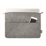 Housse pour PC portable 14” avec poche frontale en feutre RPET Paris couleur gris deuxième vue