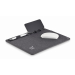 Tapis de souris gris foncé avec chargeur et support Charge RPET couleur gris foncé deuxième vue principale