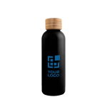 Gourde thermos noires avec bouchon en bambou imprimé 500 ml Curve avec zone d'impression