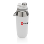 Grande bouteille thermos avec bouchon avec paille 1L Slender couleur blanc vue avec logo