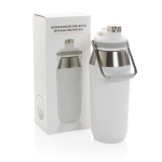 Grande bouteille thermos avec bouchon avec paille 1L Slender couleur blanc vue avec boîte