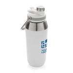 Grande bouteille thermos avec bouchon avec paille 1L Slender couleur blanc avec zone d'impression