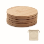 6 sous-verres ronds gravé Bamboo couleur bois