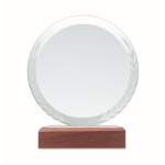 Trophée rond en verre avec base en bois Olympiad couleur bois