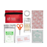 Trousse de secours personnalisable en étui rouge en polyester SOS couleur rouge avec zone d'impression