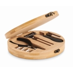 Kit multi-outils dans un coffret en bambou rond Round couleur bois