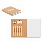 Kit de dessin avec feuilles, crayons, gomme et taille-crayon Bambino couleur beige vue avec zone d'impression