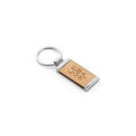 Porte-clés en bambou en forme rectangulaire avec boîtier en métal couleur naturel image avec logo